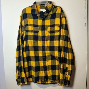 Old Navy yellow and black plaid button up (size large).